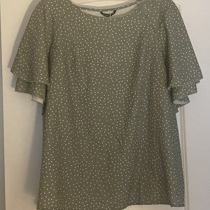 Polka Dot, Ruffle Tiered Sleeve Blouse in Light Green (Size 20)